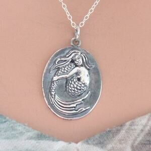 Sterling Silver Oval Mermaid Charm Necklace